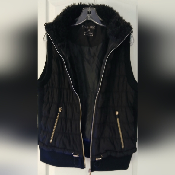 Women's Calvin Klein Black Puffer Vest with Gold Accents - Picture 1 of 9